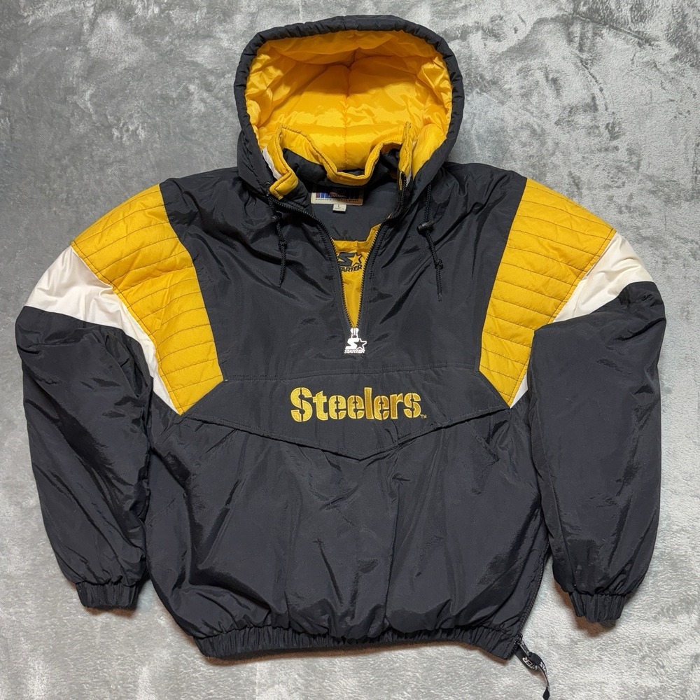 Vintage Pittsburgh Steelers Starter Jacket Large NFL Pullover Puffer Anorak